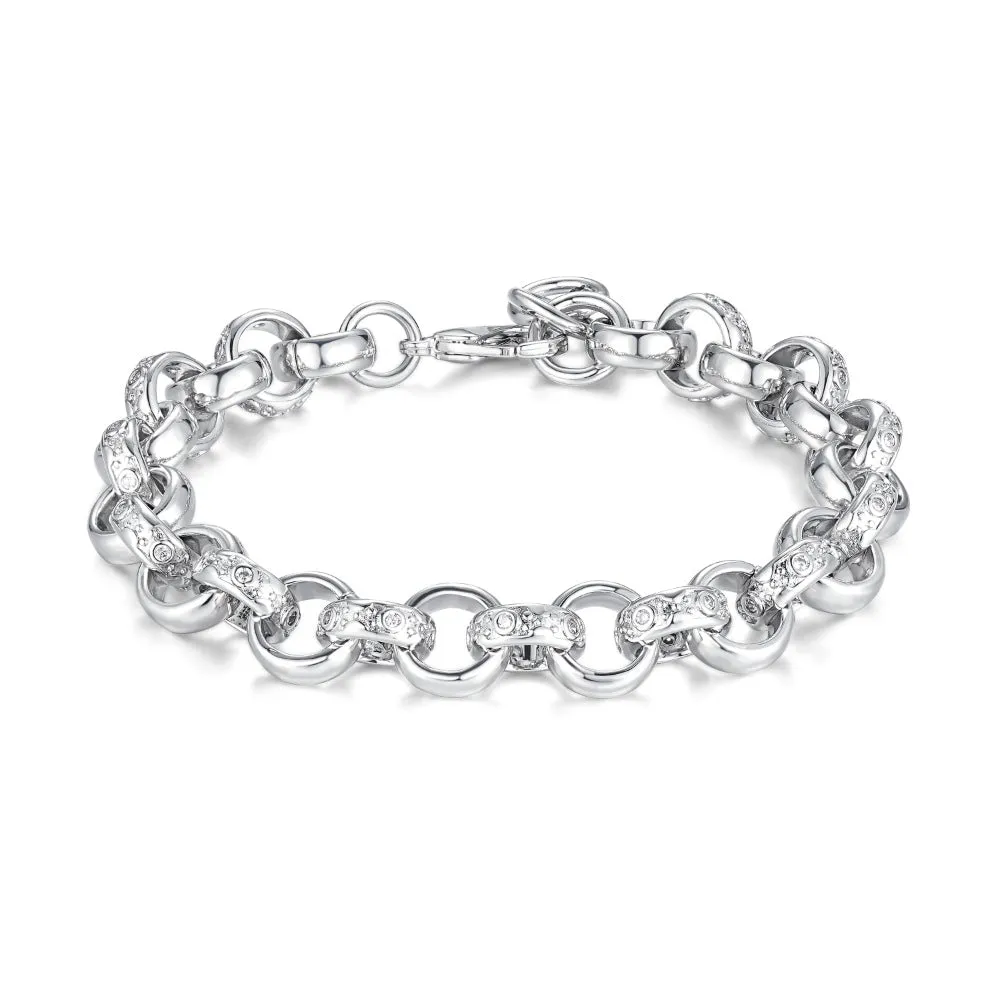 12mm Silver Crystal Pattern Belcher Bracelet 8 Inches