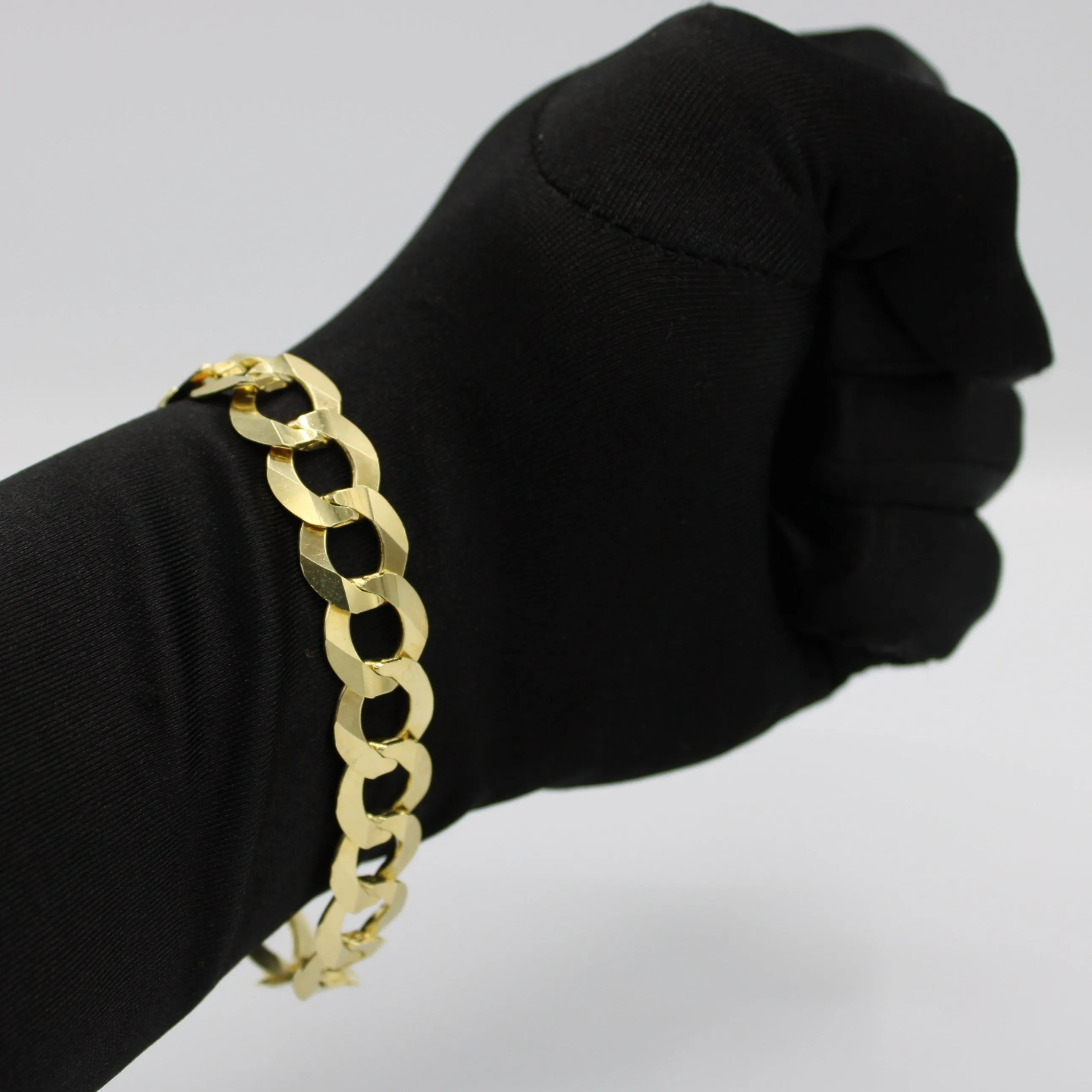 14K Solid Flat Cuban Bracelet \\ 14.2 mm \\ Yellow Gold