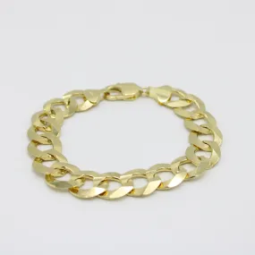 14K Solid Flat Cuban Bracelet \\ 14.2 mm \\ Yellow Gold