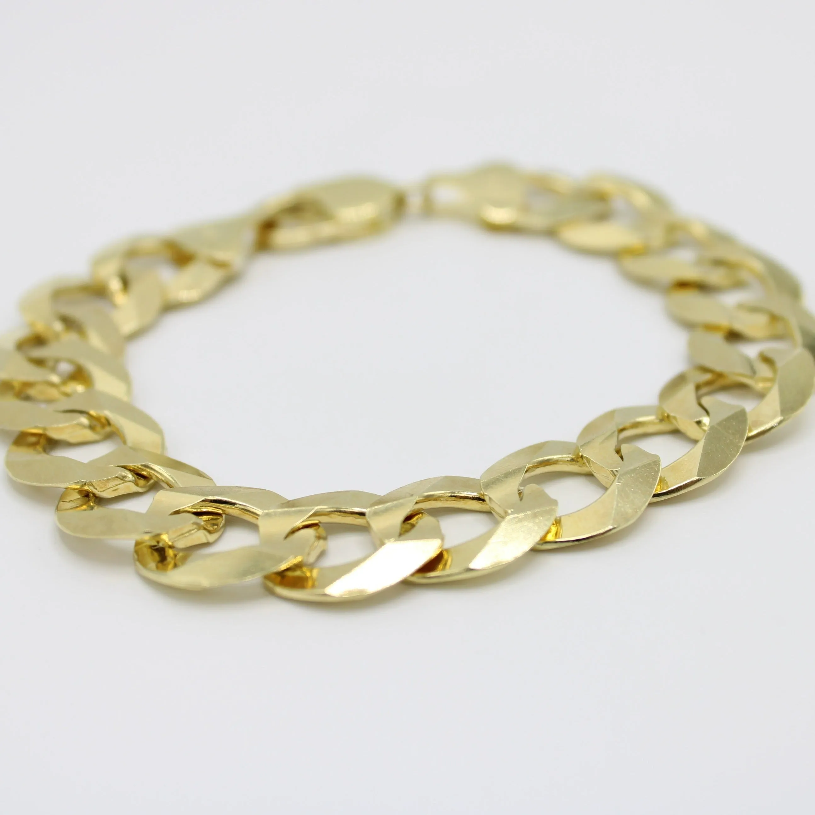 14K Solid Flat Cuban Bracelet \\ 14.2 mm \\ Yellow Gold