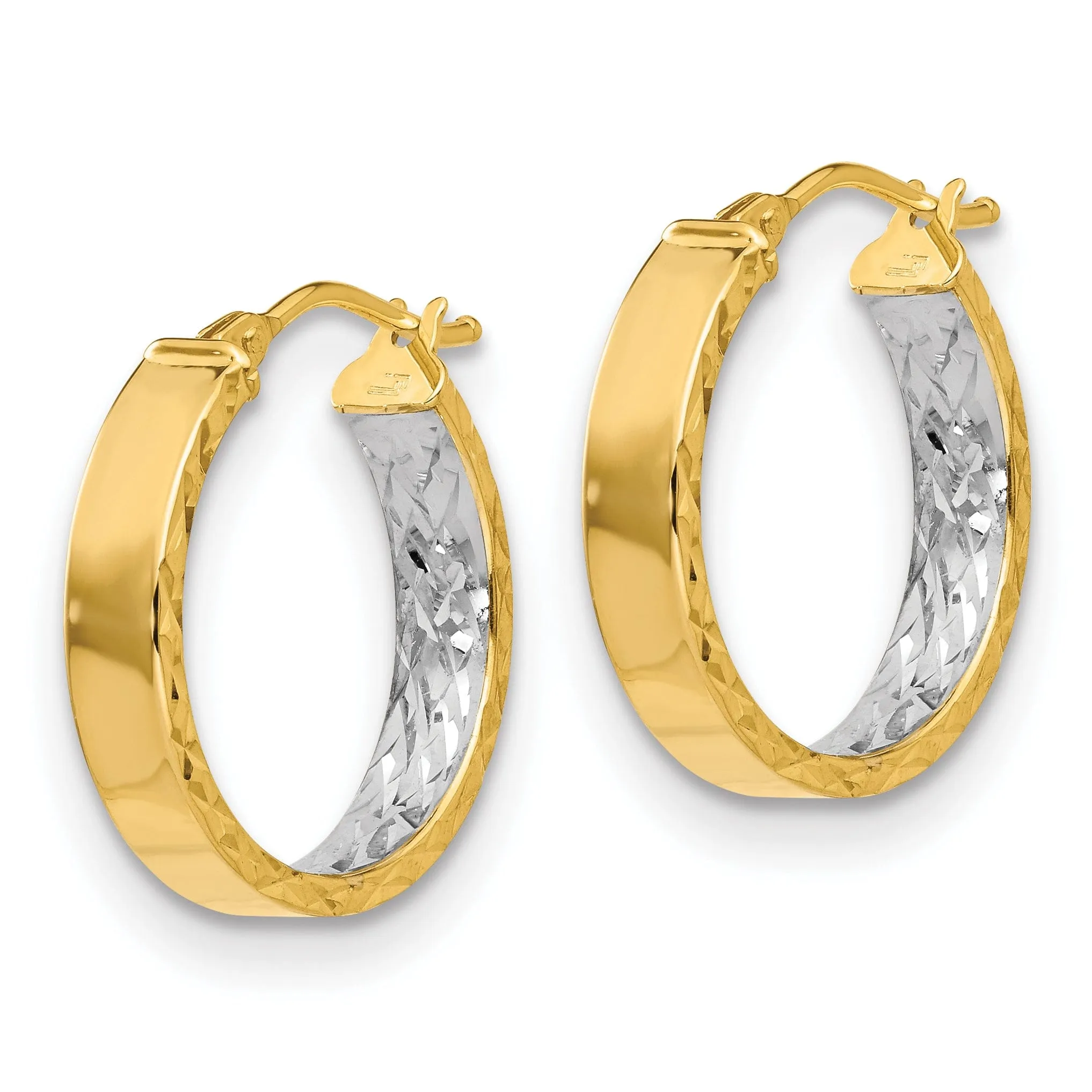 14k Two Tone Gold Polished D.C Hoop Earrings