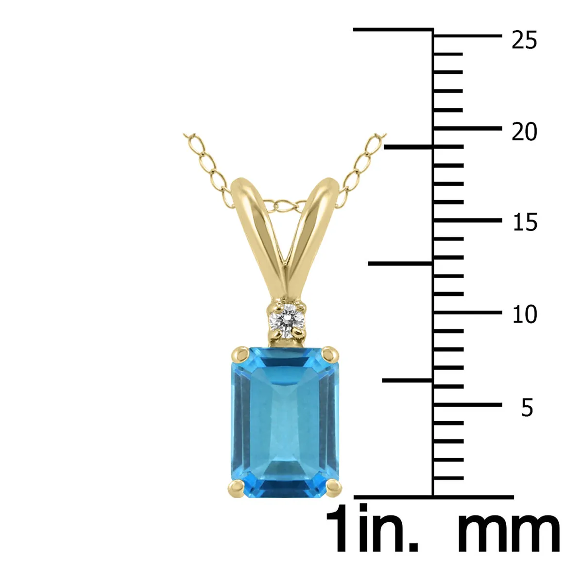 14K Yellow Gold 8X6Mm Emerald Shaped Blue Topaz And Diamond Pendant