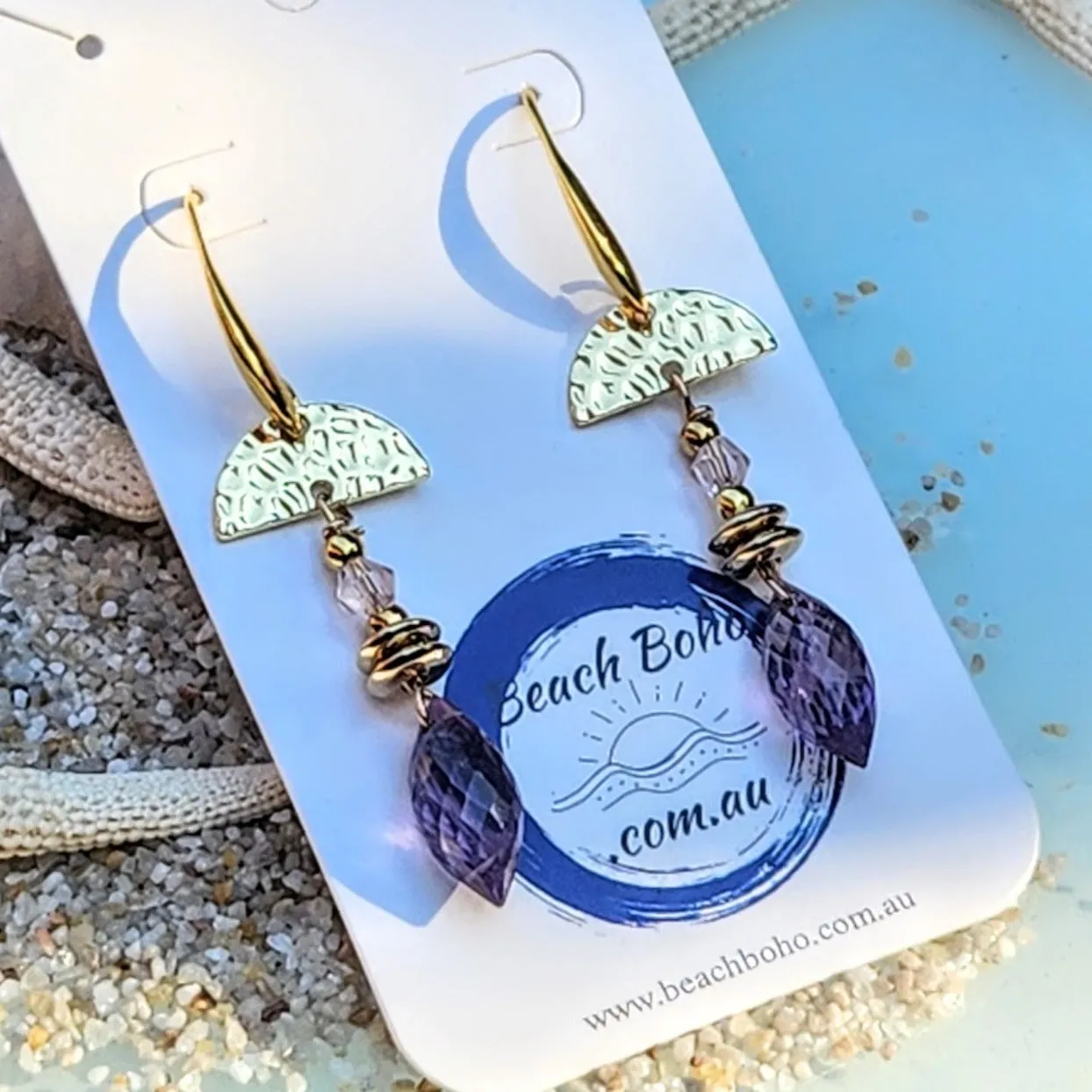 AMETHYST ROSE QUARTZ DANGLE EARRINGS