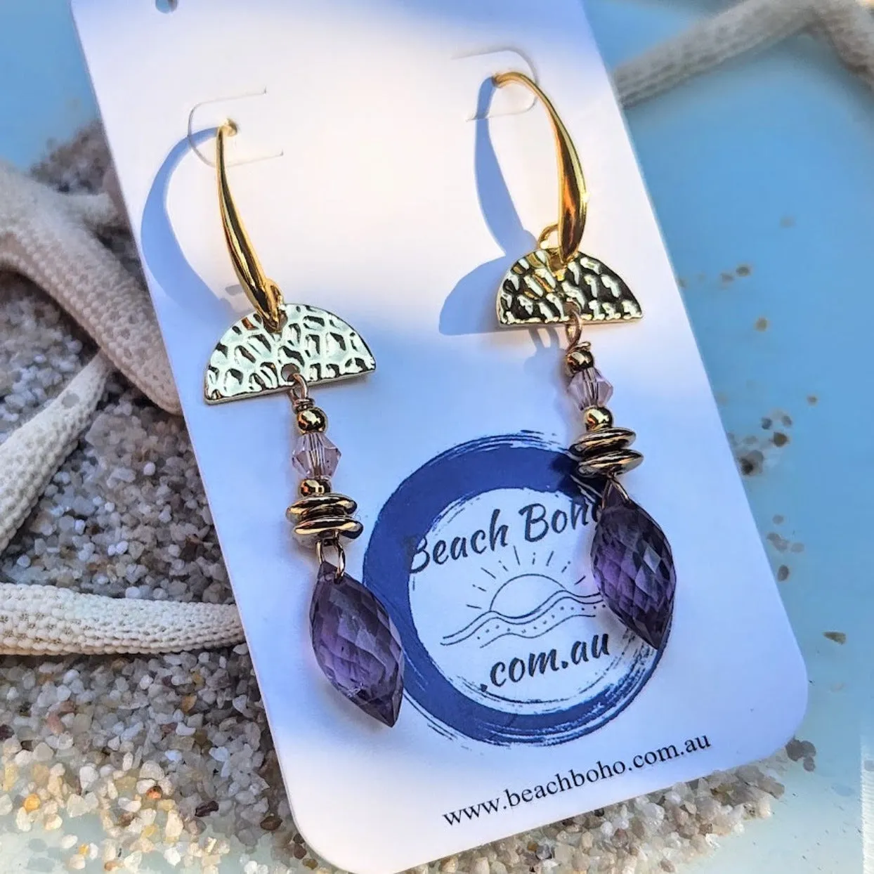 AMETHYST ROSE QUARTZ DANGLE EARRINGS