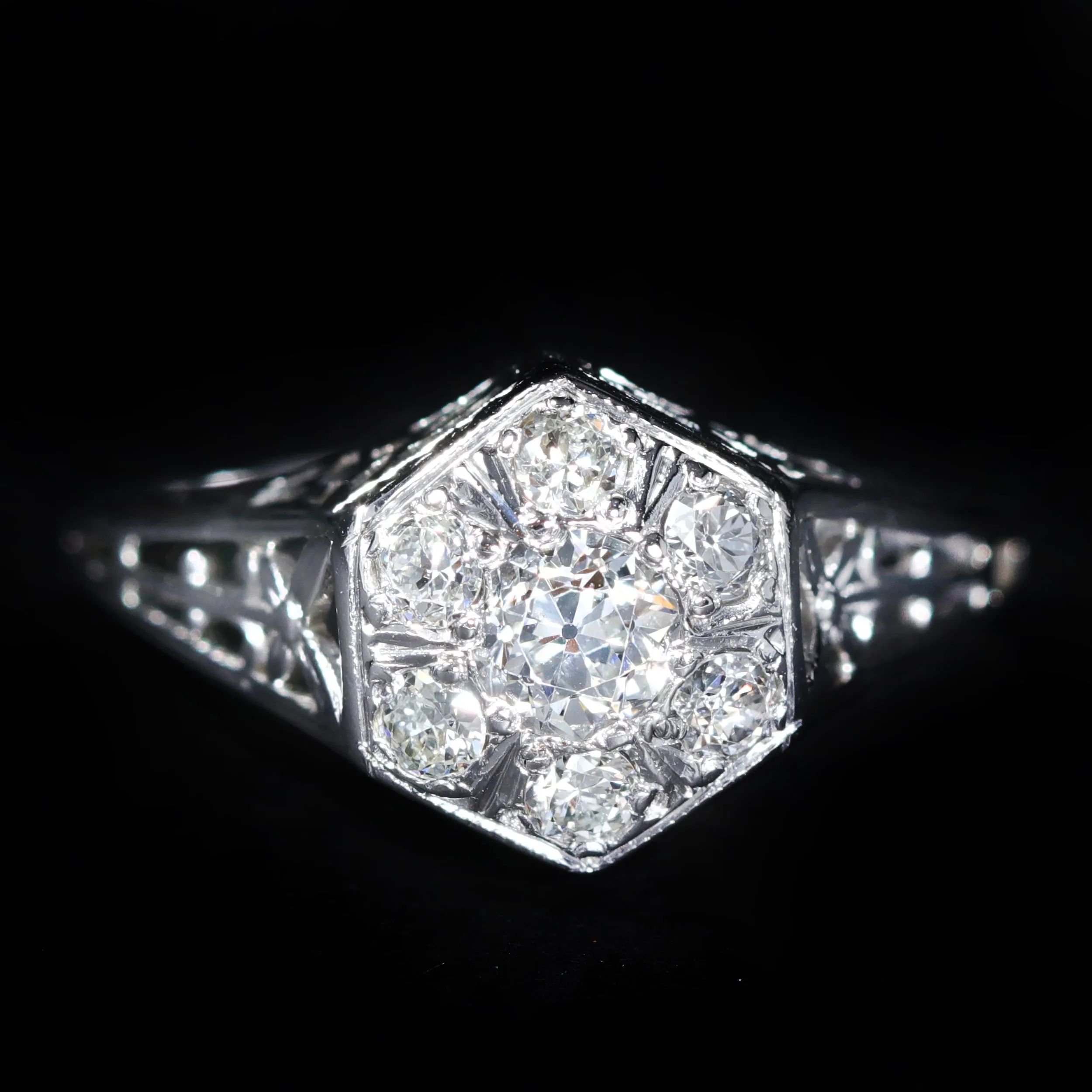 Art Deco 0.60 CTW Old European Cut Diamond Engagement Ring
