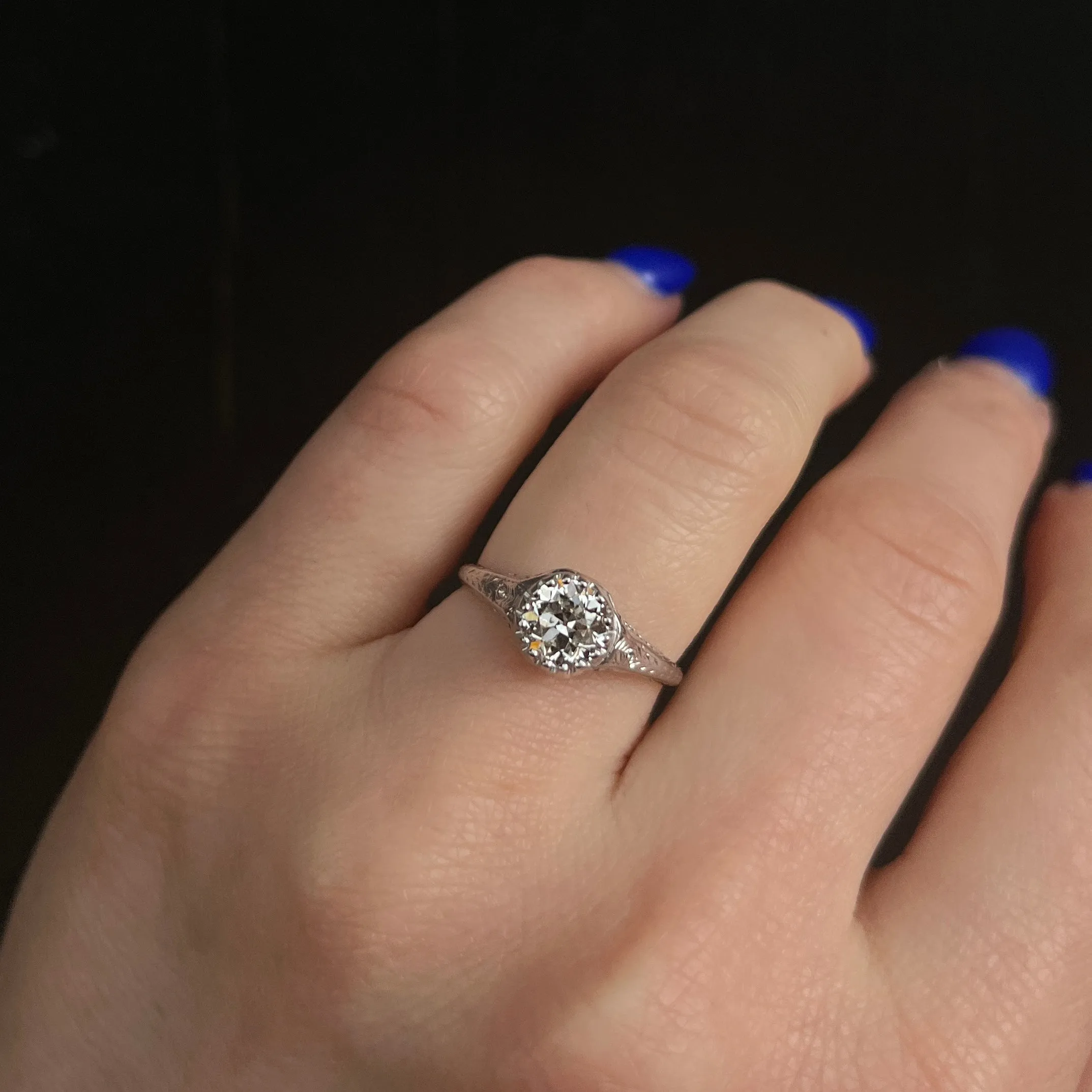 Art Deco Platinum 0.95 Carat Diamond Engagement Ring