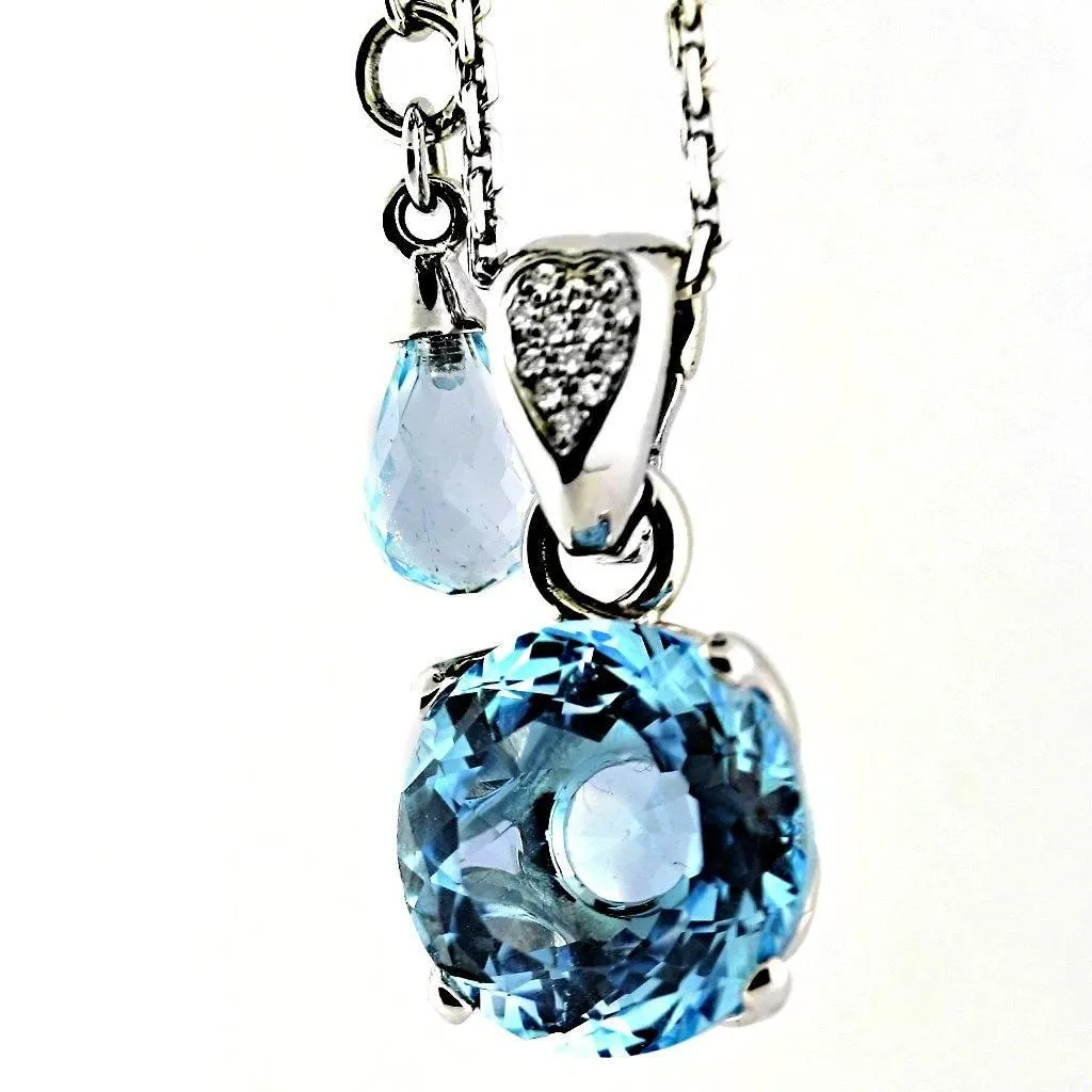 Blue Topaz Diamond Heart Necklace