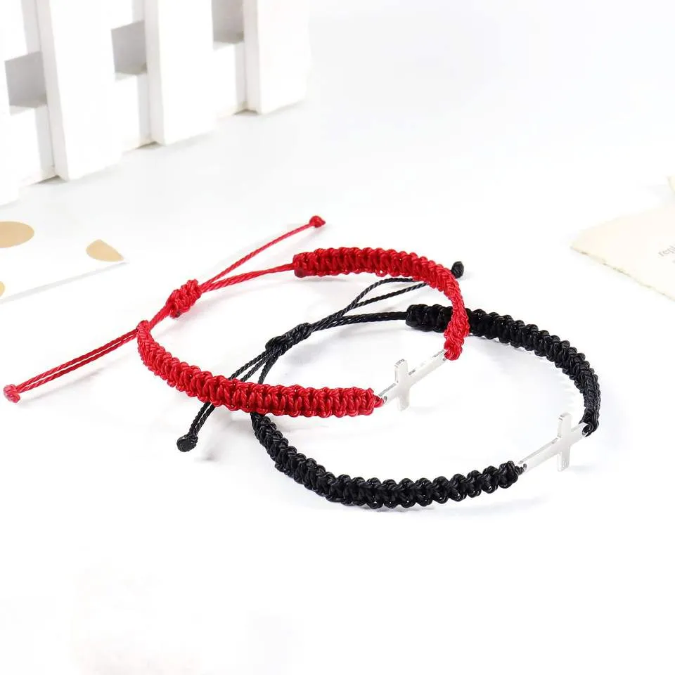 Braided Cross Bracelets <br> Red or Black Rope