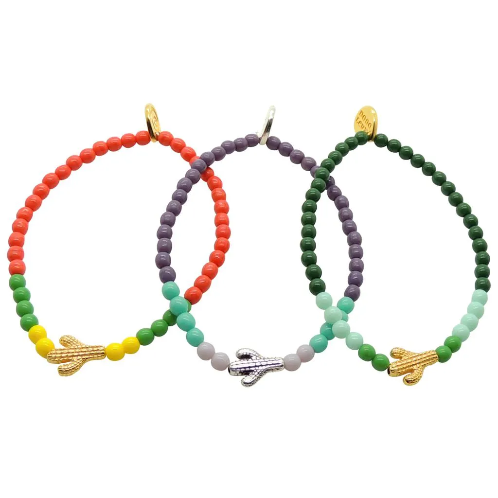 Cactus Charm Glass Bead Bracelet