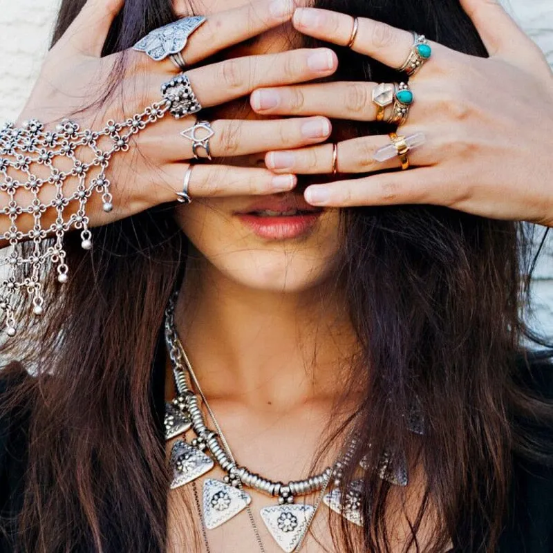 Chain Mail Bracelet Silver Net Slave Bracelet With Ring Bohemian Festival Gypsy Jewelry India Bells Turkish Chainmail