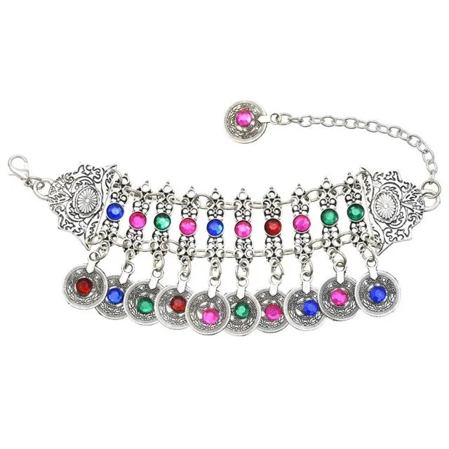 Chain Mail Bracelet Silver Net Slave Bracelet With Ring Bohemian Festival Gypsy Jewelry India Bells Turkish Chainmail