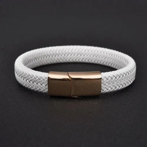 Classy Men White & Rose Gold Braided Leather Bracelet