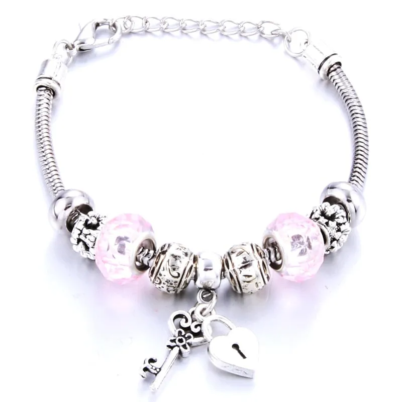 Crown key lock Shape Charm Bracelets
