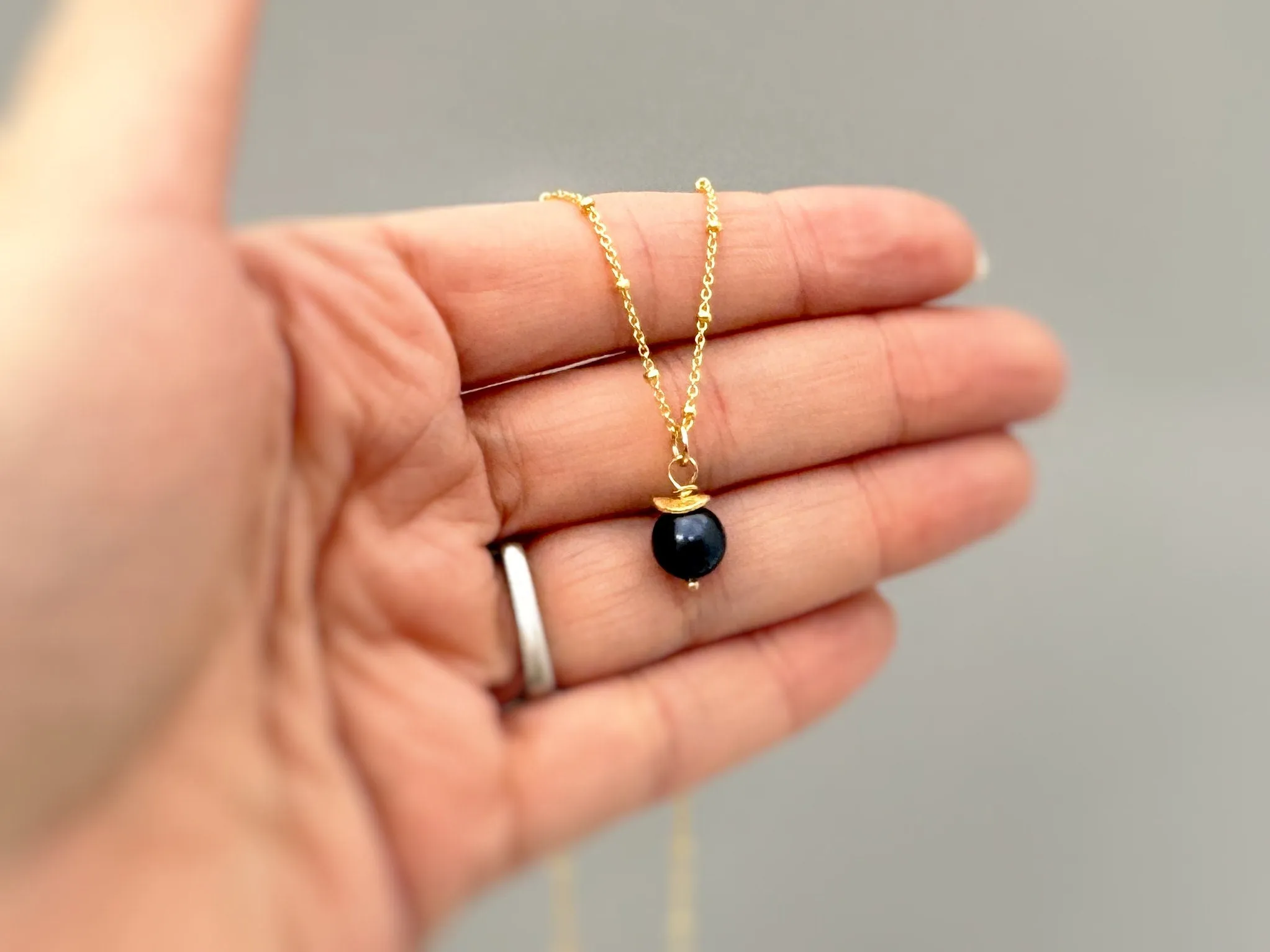 Dainty Blue Pearl Necklace Gold