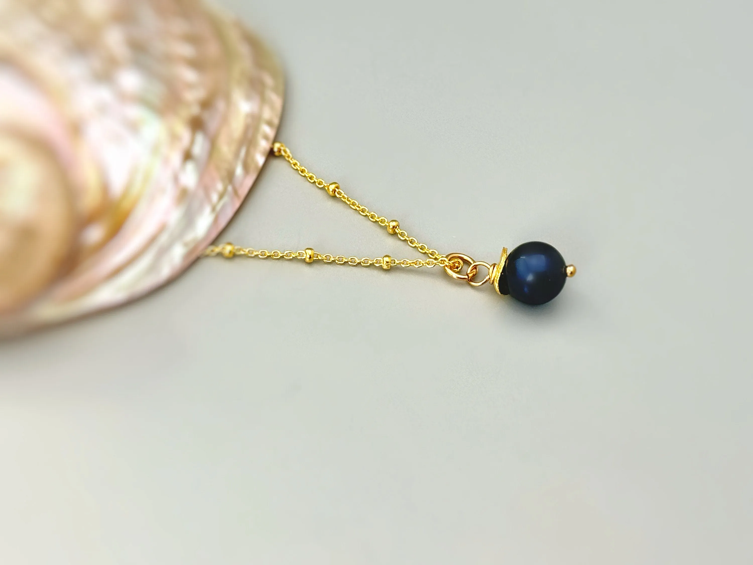 Dainty Blue Pearl Necklace Gold
