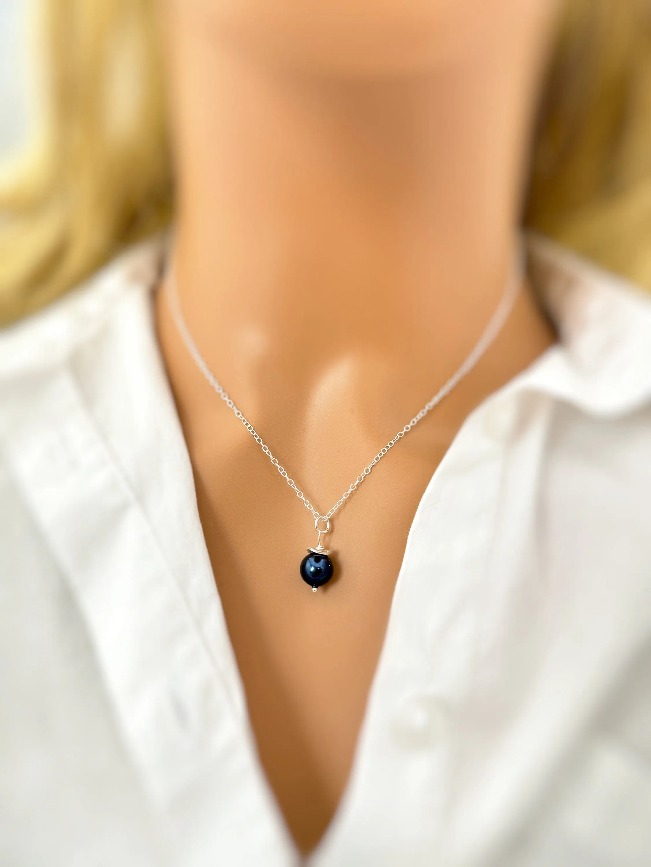 Dainty Blue Pearl Necklace Gold