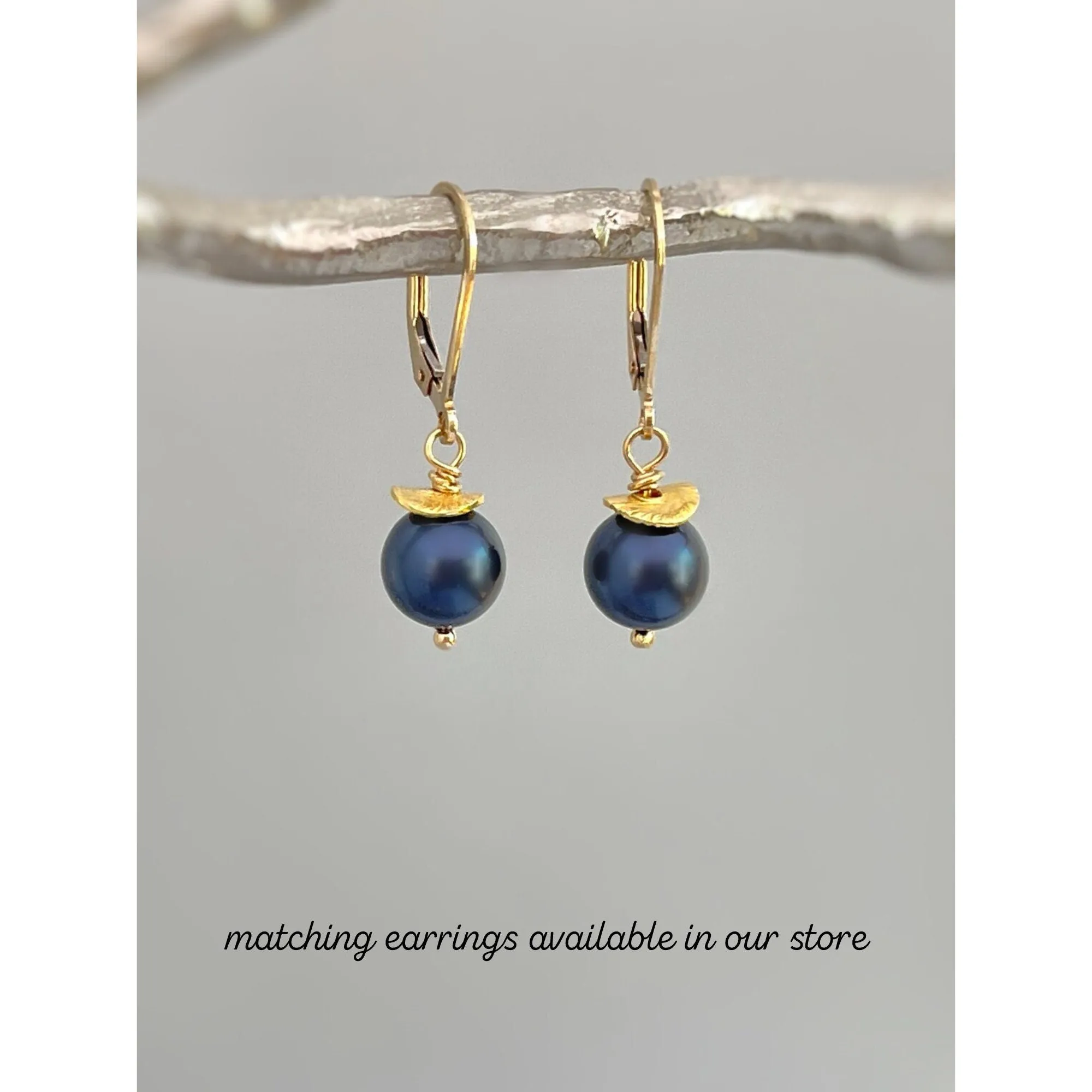 Dainty Blue Pearl Necklace Gold
