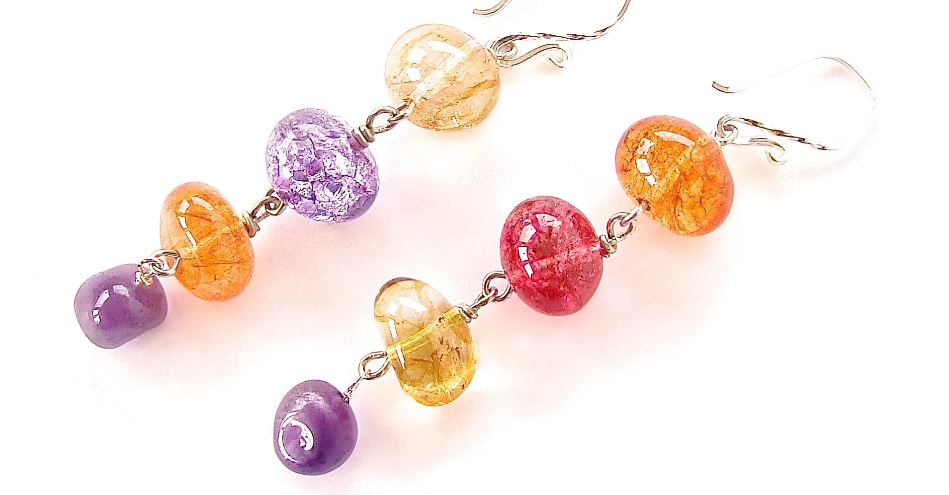 Delany: Gemstone Drop Earrings with Amethyst and Quartz