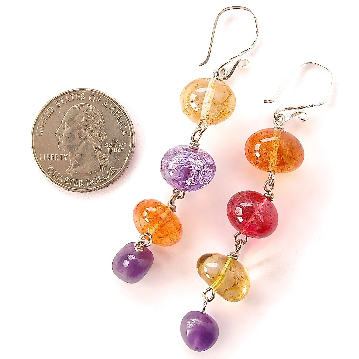 Delany: Gemstone Drop Earrings with Amethyst and Quartz