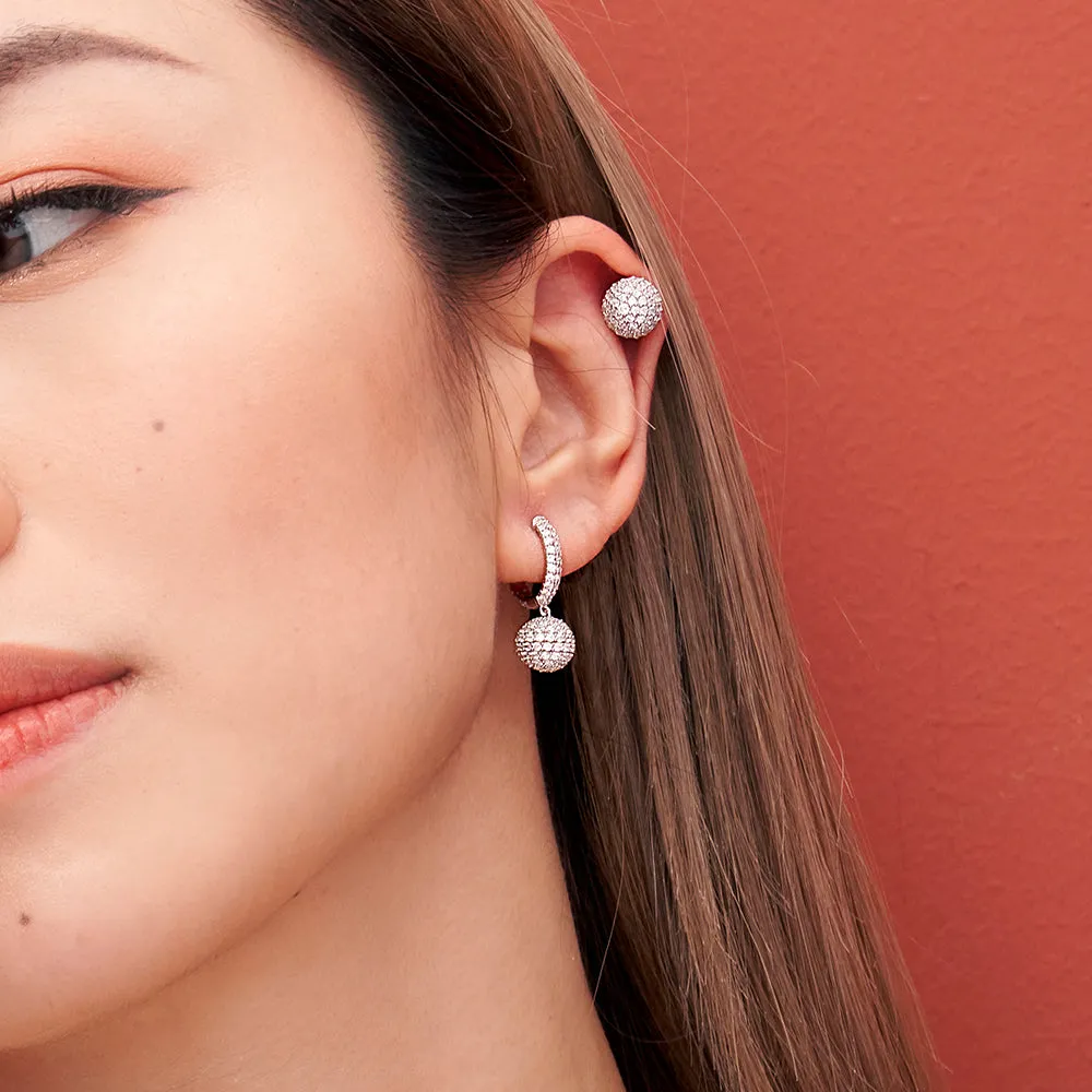 Disco Ball Hoop Earrings - silver