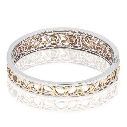 ESTATE 3.09CT WHITE PINK & YELLOW DIAMOND 18KT TRI COLOR GOLD 3D BANGLE BRACELET