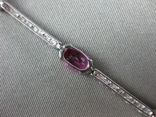 ESTATE 6.46CT DIAMOND & PINK SAPPHIRE 18KT WHITE GOLD SEMI BEZEL TENNIS BRACELET