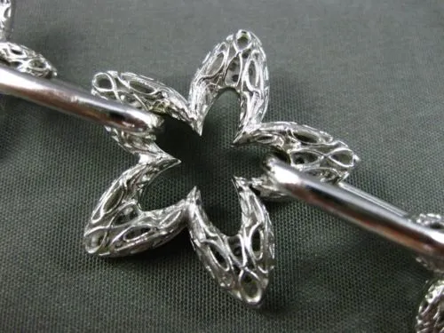 ESTATE LARGE 1.17CT DIAMOND 18K WHITE GOLD 3D STARBURST FILIGREE TOGGLE BRACELET