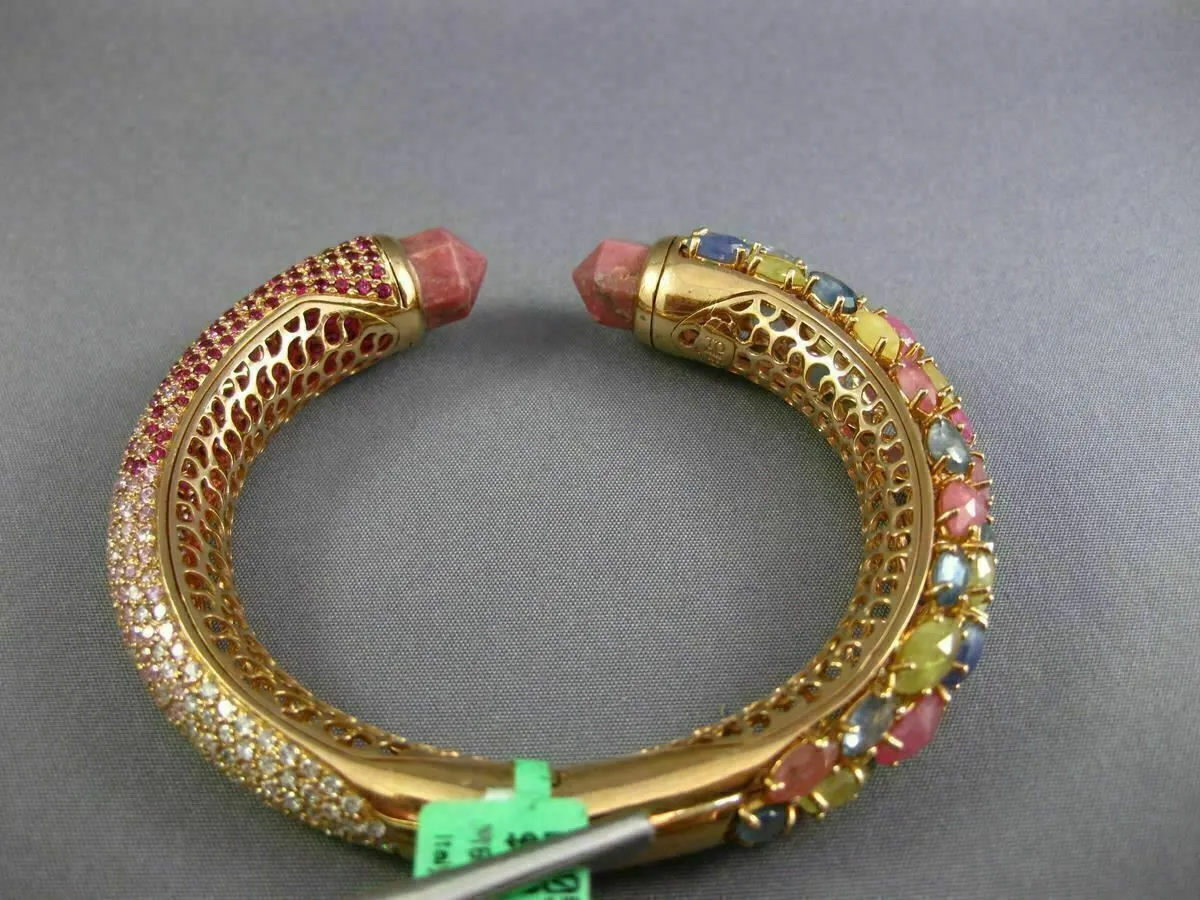 ESTATE WIDE 51.39CT DIAMOND & MULTI GEM 18KT ROSE GOLD FILIGREE BANGLE BRACELET