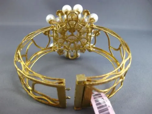 EXTRA LARGE .95CT DIAMOND & AAA SOUTH SEA PEARL 14KT YELLOW GOLD BANGLE BRACELET