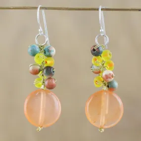 Fun Circles in Orange Orange Quartz and Glass Bead Dangle Earrings from Thailand