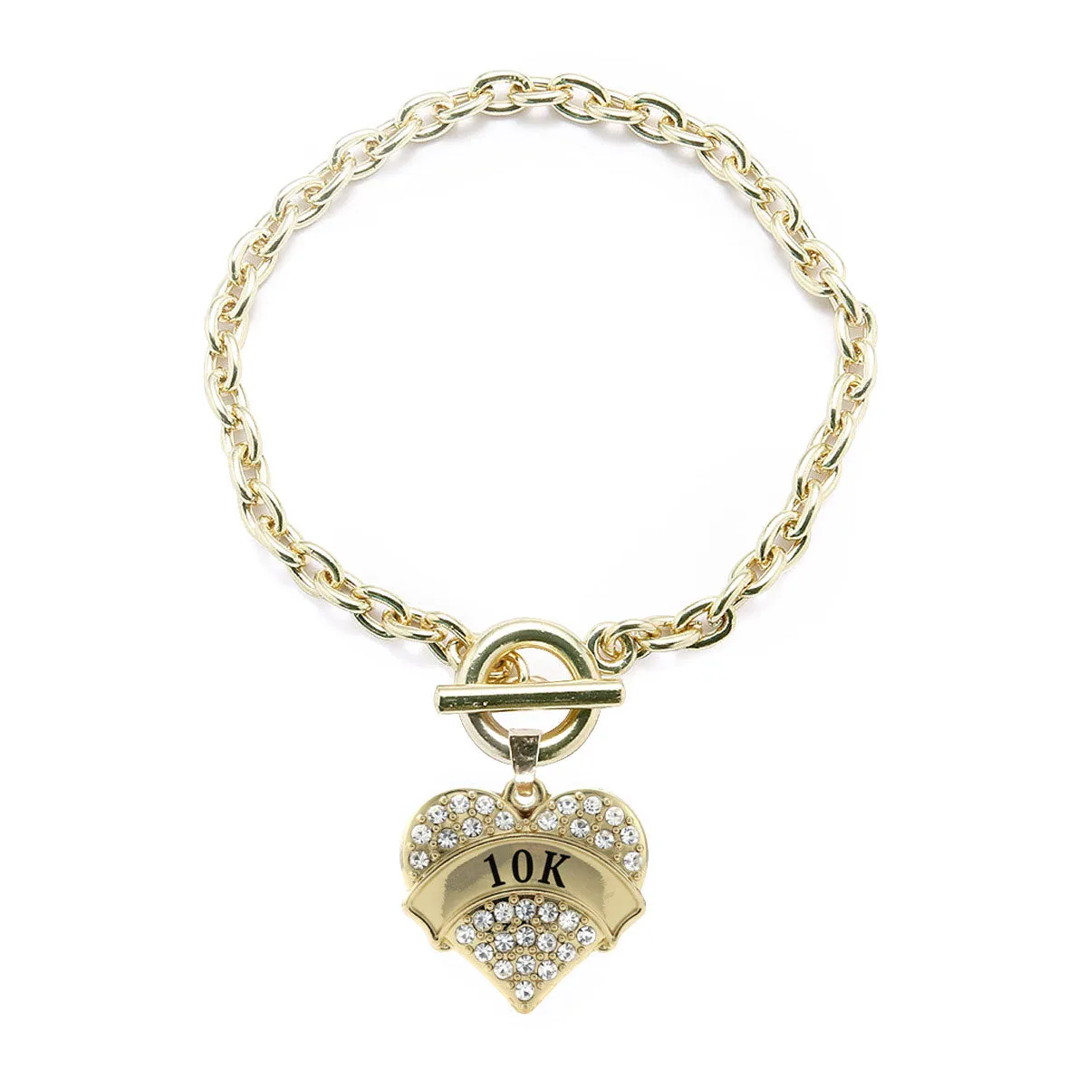 Gold 10k Runner Pave Heart Charm Toggle Bracelet