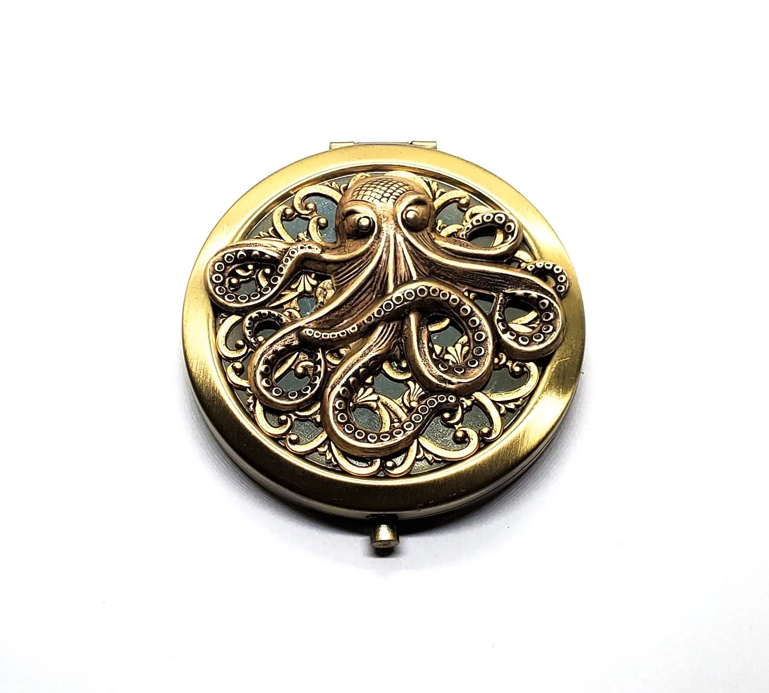 Handmade Oxidized Brass Octopus Compact Mirror