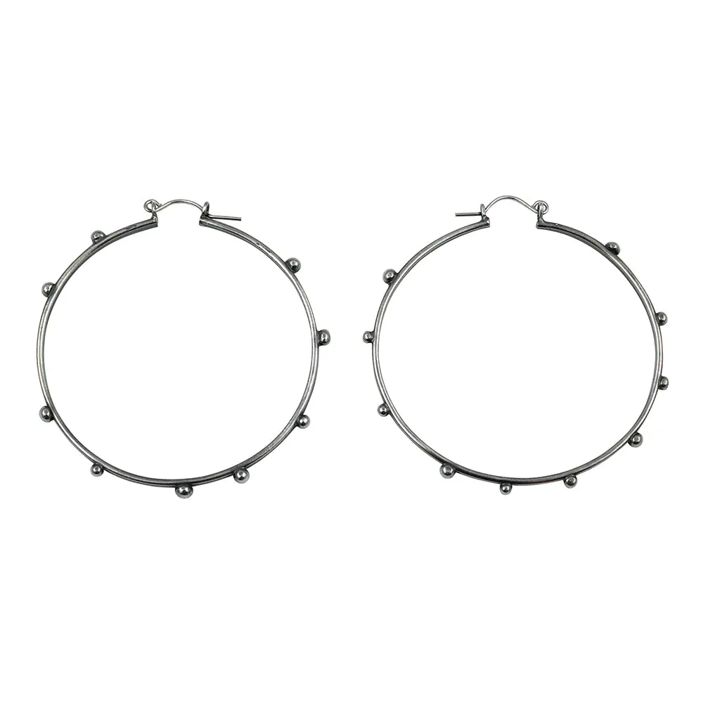 Hellhound Studded Orb Hoops Silver