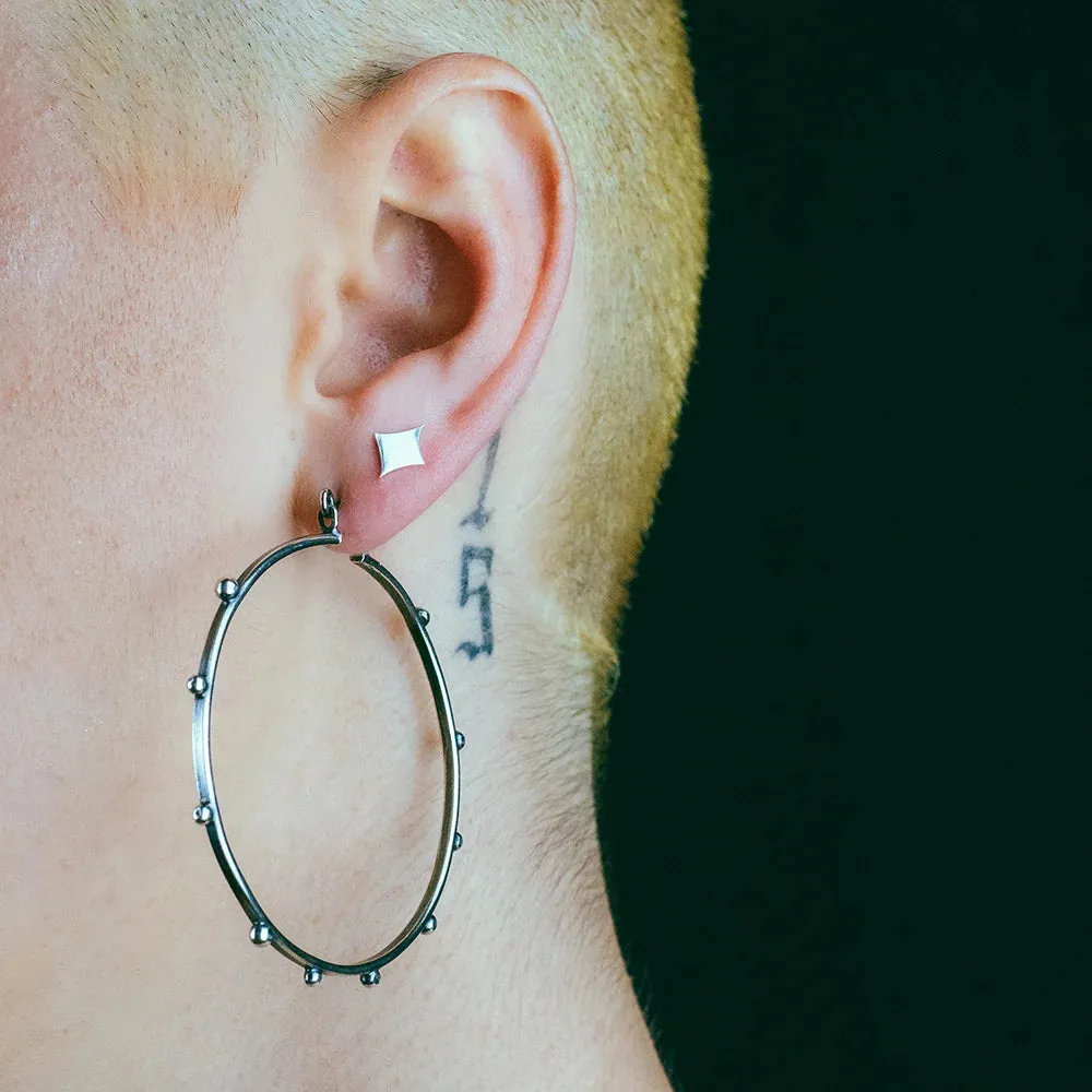 Hellhound Studded Orb Hoops Silver