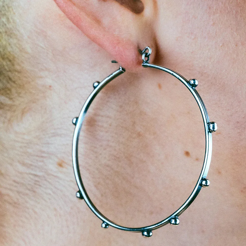 Hellhound Studded Orb Hoops Silver