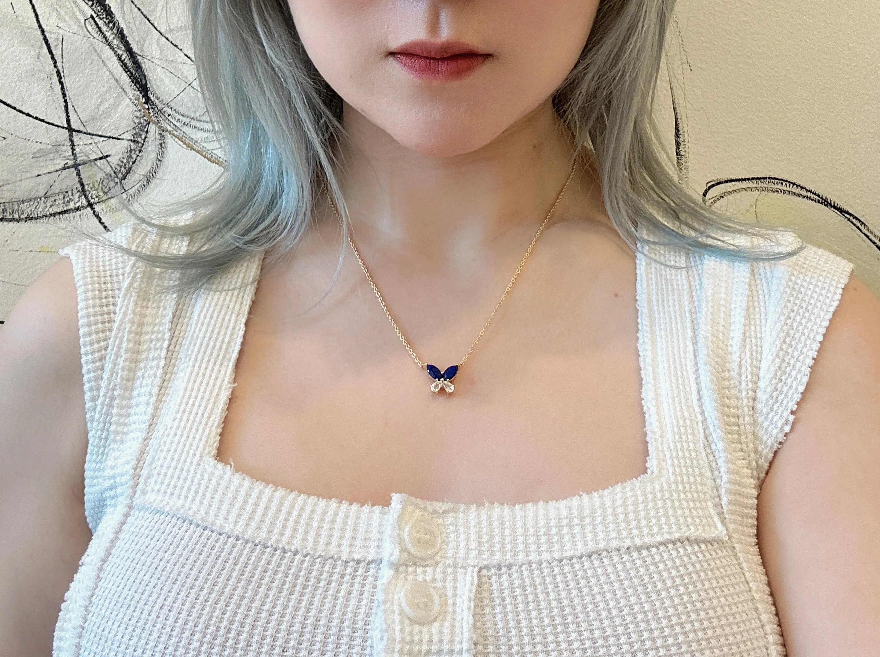 Lapis and White Topaz Butterfly Necklace