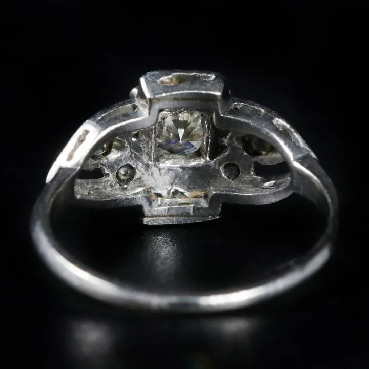 Late Art Deco Platinum 0.46 Carat Transitional Cut Diamond Ring