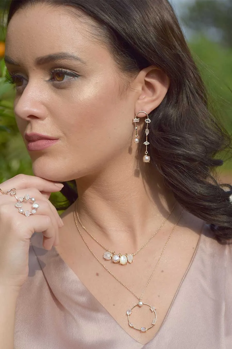 Moonstone & Pearl Circular Necklace