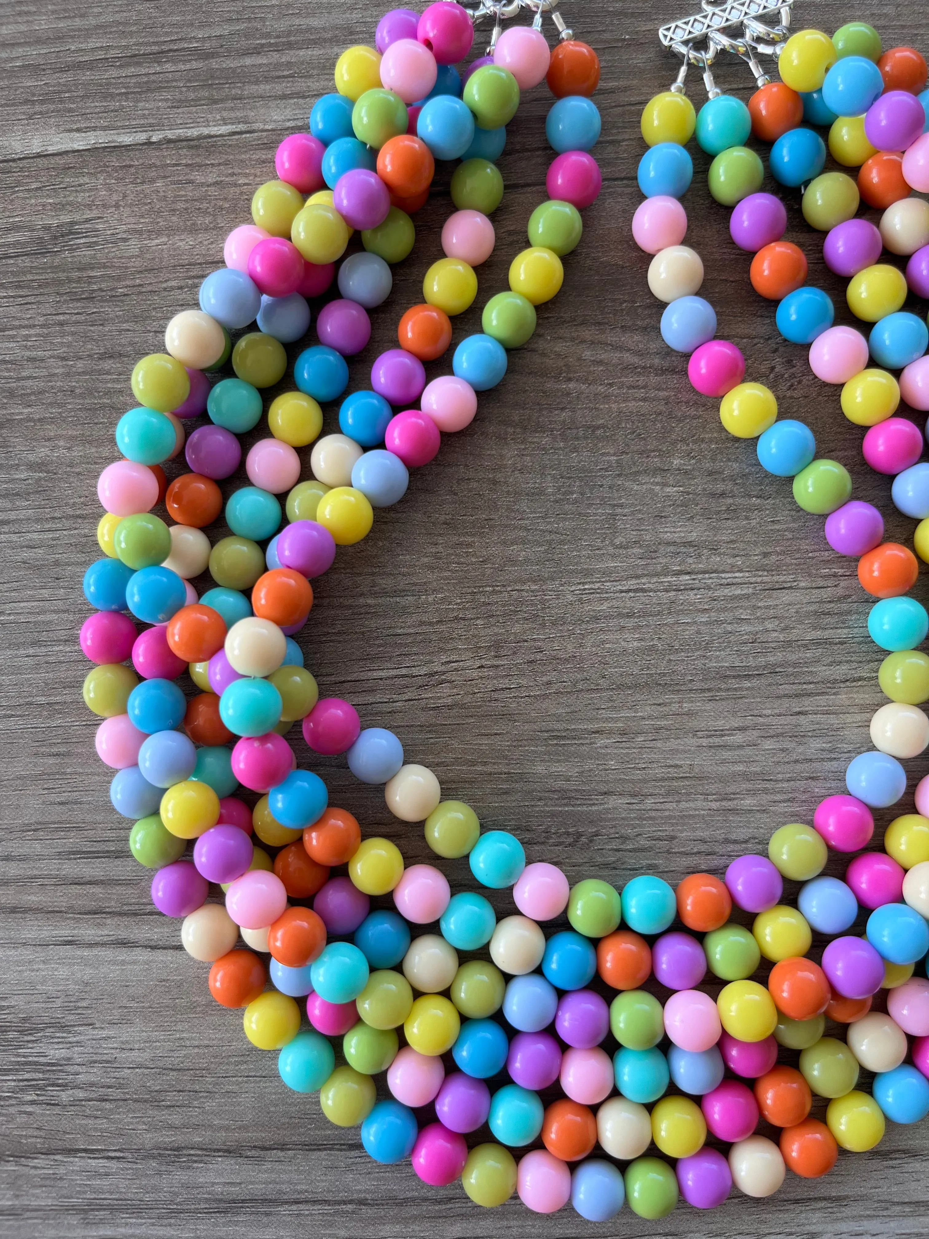 Multi Color Acrylic Lucite Bead Chunky Statement Necklace - Alana