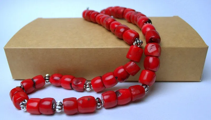 Natural red coral necklace Vintage beaded necklace for her Boho statement necklace Personalized gift for mom Anniversary gift for her wife