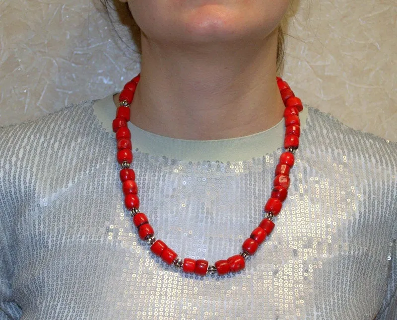 Natural red coral necklace Vintage beaded necklace for her Boho statement necklace Personalized gift for mom Anniversary gift for her wife