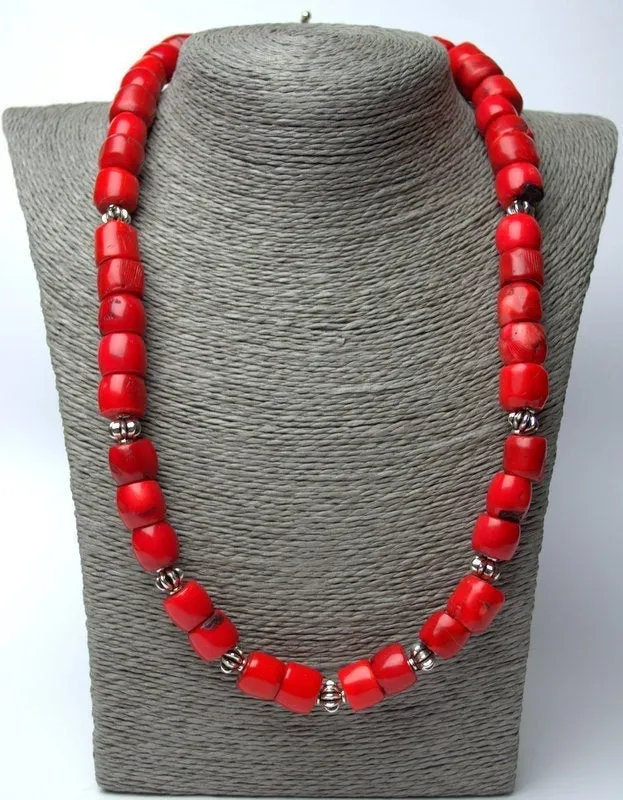 Natural red coral necklace Vintage beaded necklace for her Boho statement necklace Personalized gift for mom Anniversary gift for her wife