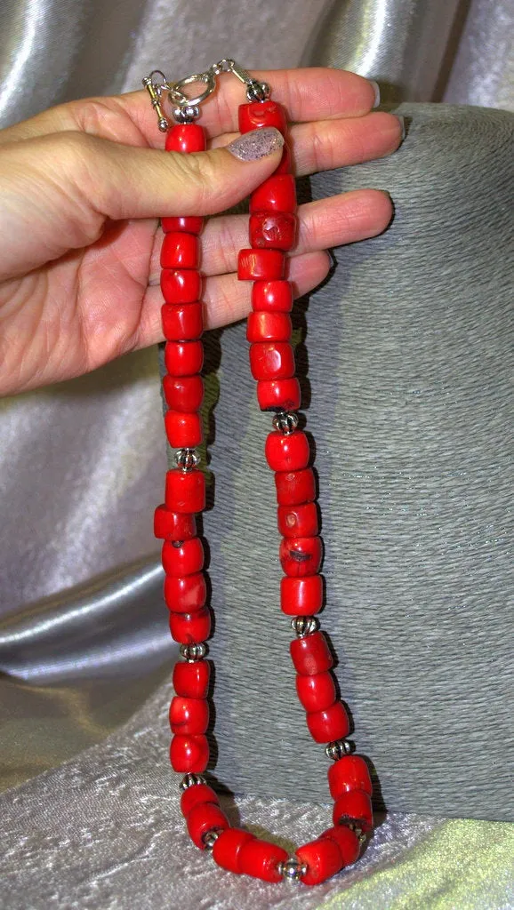 Natural red coral necklace Vintage beaded necklace for her Boho statement necklace Personalized gift for mom Anniversary gift for her wife