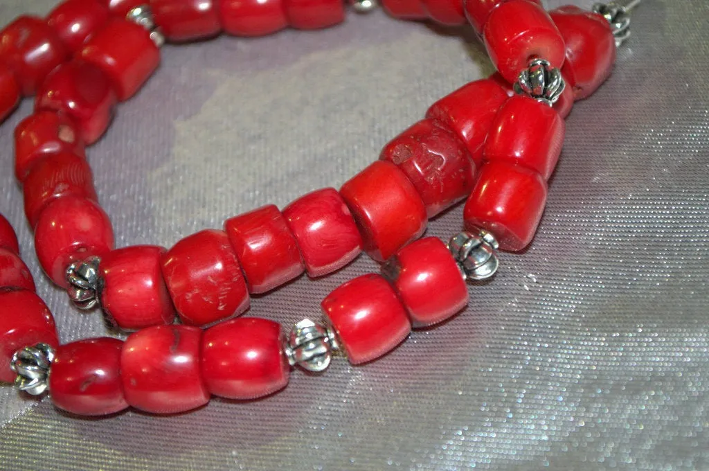 Natural red coral necklace Vintage beaded necklace for her Boho statement necklace Personalized gift for mom Anniversary gift for her wife