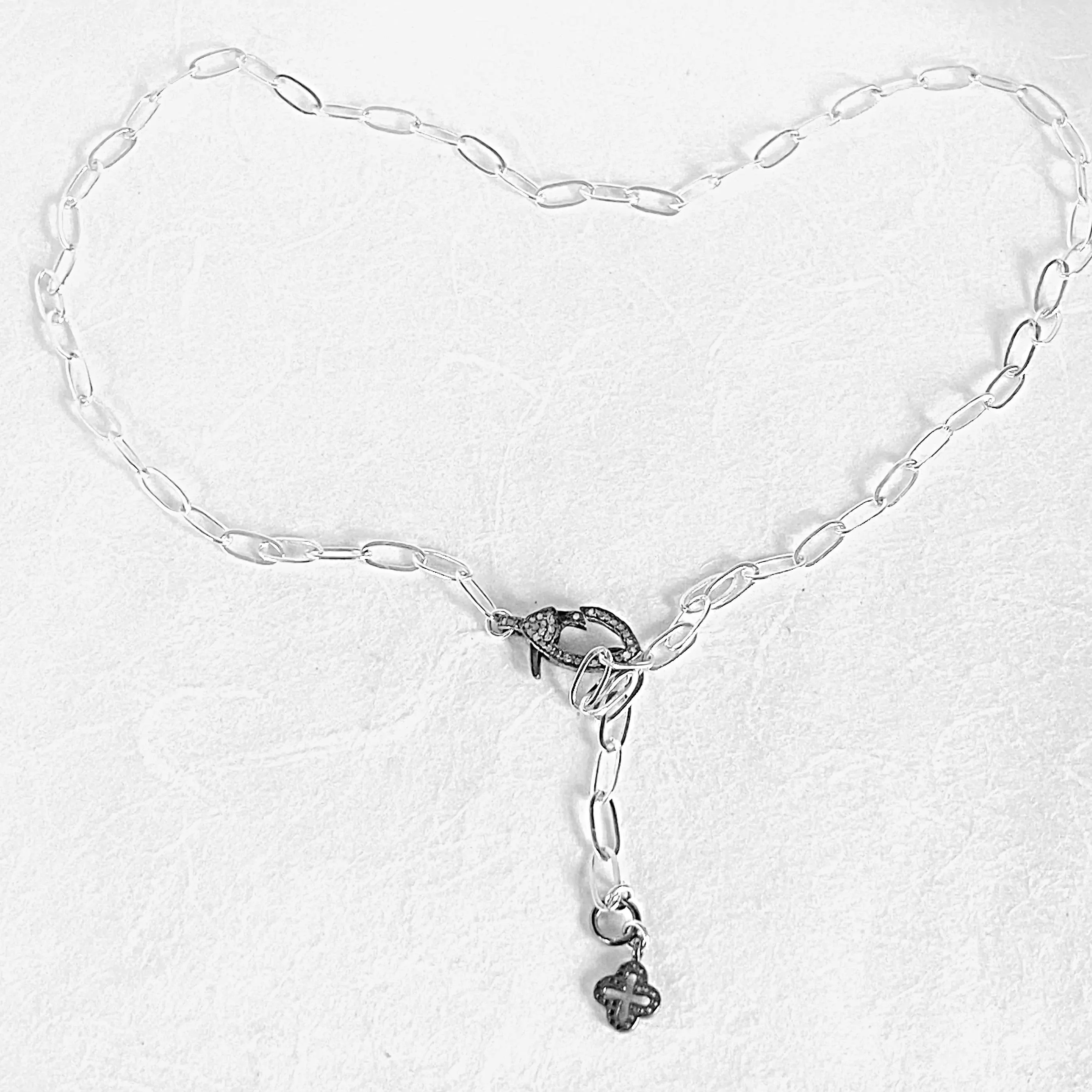 Paperclip Chain Necklace, Pave moonstone Clasp