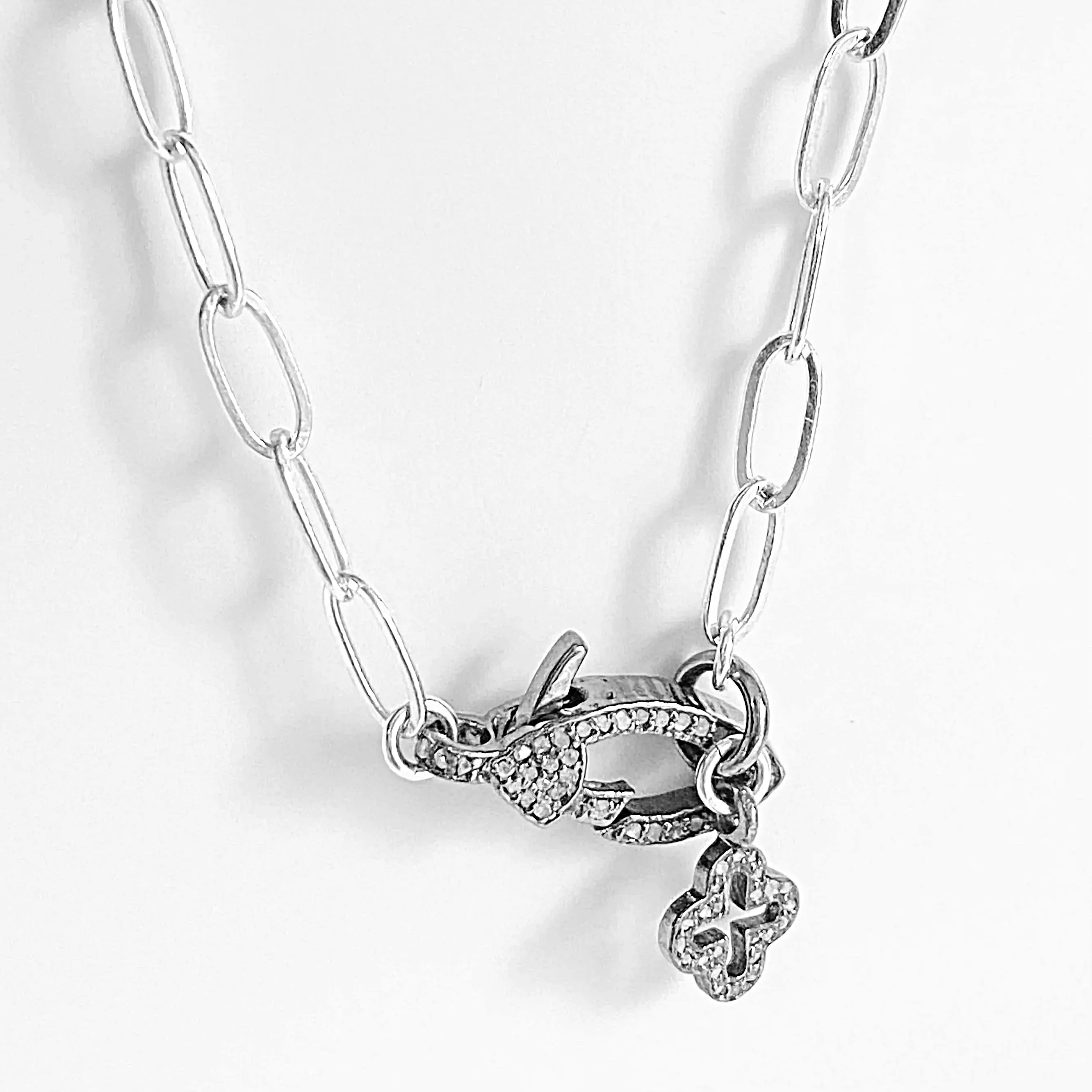 Paperclip Chain Necklace, Pave moonstone Clasp