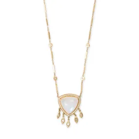 PAVE MOONSTONE  TRILLION   5 MARQUISE DIAMOND SHAKER SMOOTH BAR NECKLACE