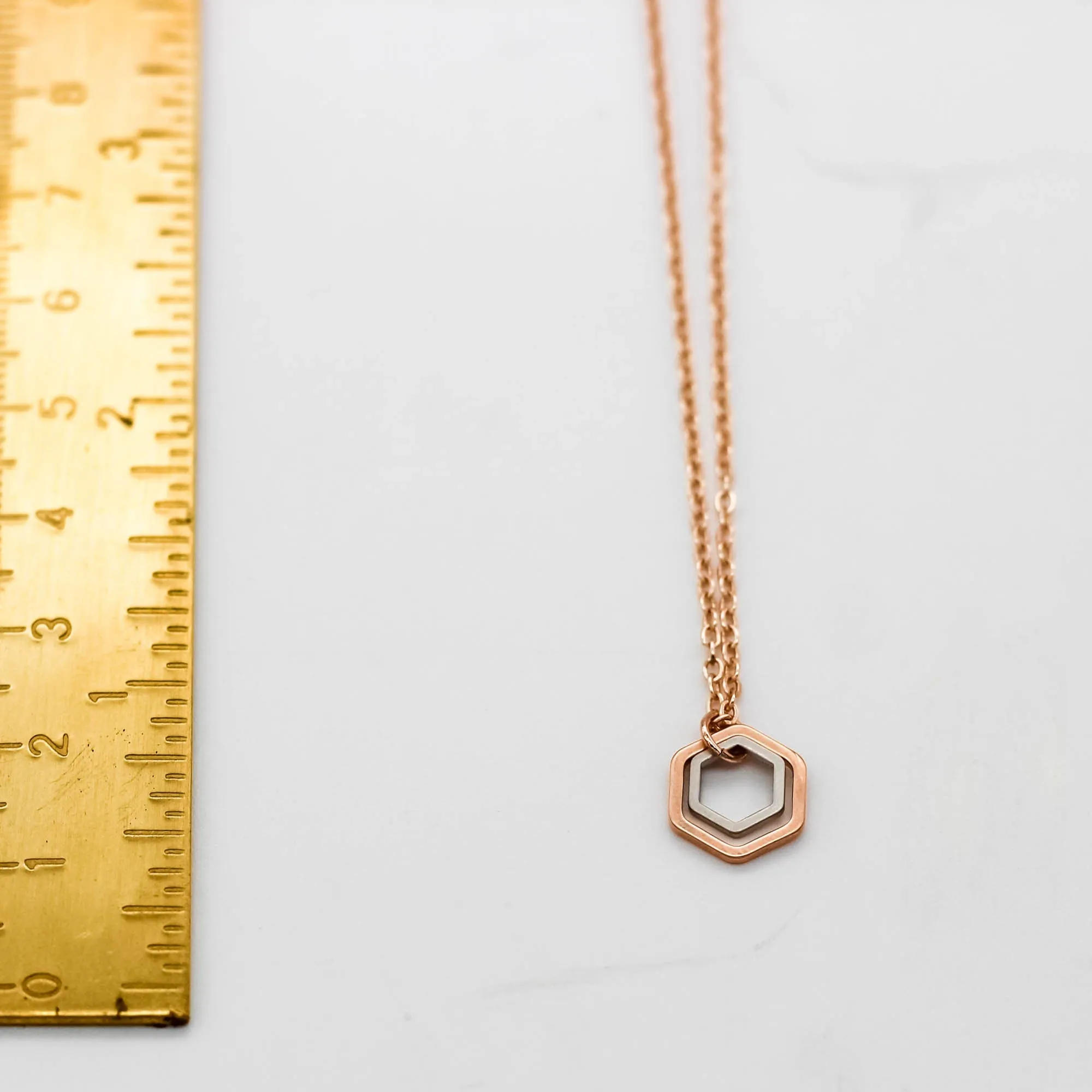 "Le Contour" Mini Hexagon Silver and Gold Mixed Metal Necklace