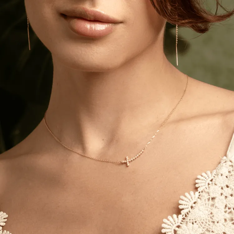 Real Gold Luxury Stone Cross Necklace 0141 N1414