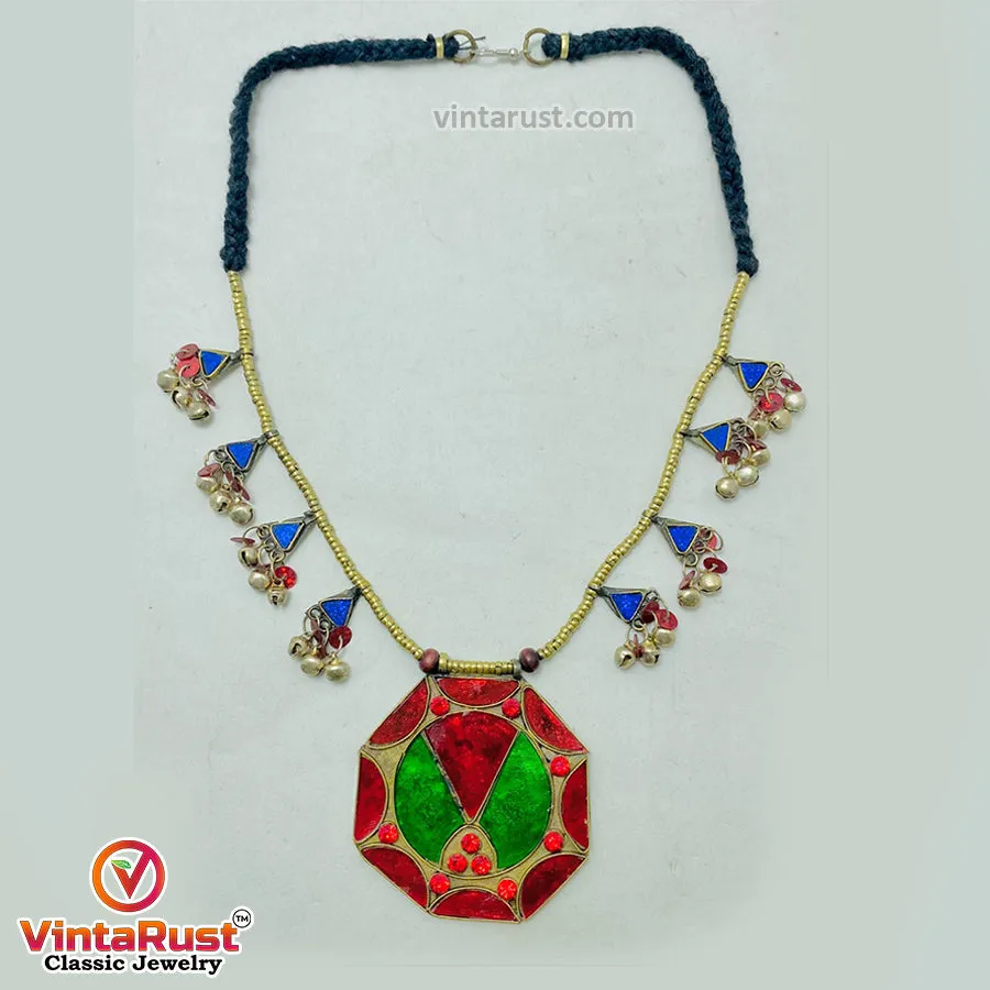Red and Green Afghan Pendant Necklace
